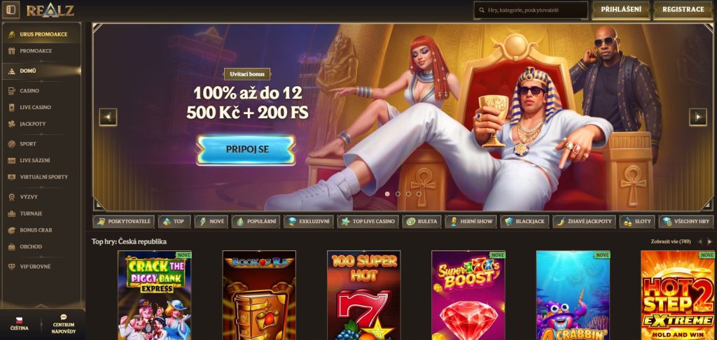 Obrázek online kasina Realz s vícestupňovým uvítacím balíčkem až do výše 200 % a 100 roztočeními zdarma