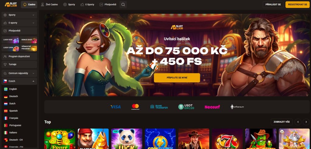 Obrázek online kasina SlotLair s uvítacím bonusem až 100 € a 50 roztočeními zdarma a hrami od renomovaných vývojářů