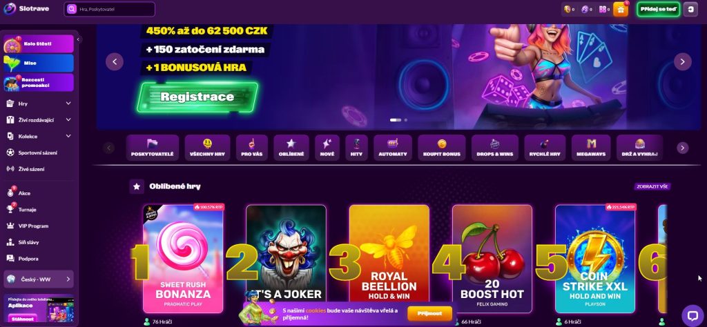 Obrázek online kasina Slotrave s uvítacím balíčkem až 5 000 $, 150 roztočeními zdarma a katalogem více než 7 000 her