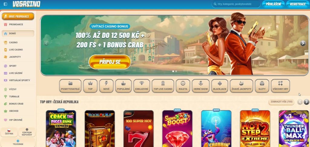 Obrázek online kasina Vegasino s knihovnou více než 11 000 her a uvítacím bonusem až 500 € a 200 roztočeními zdarma