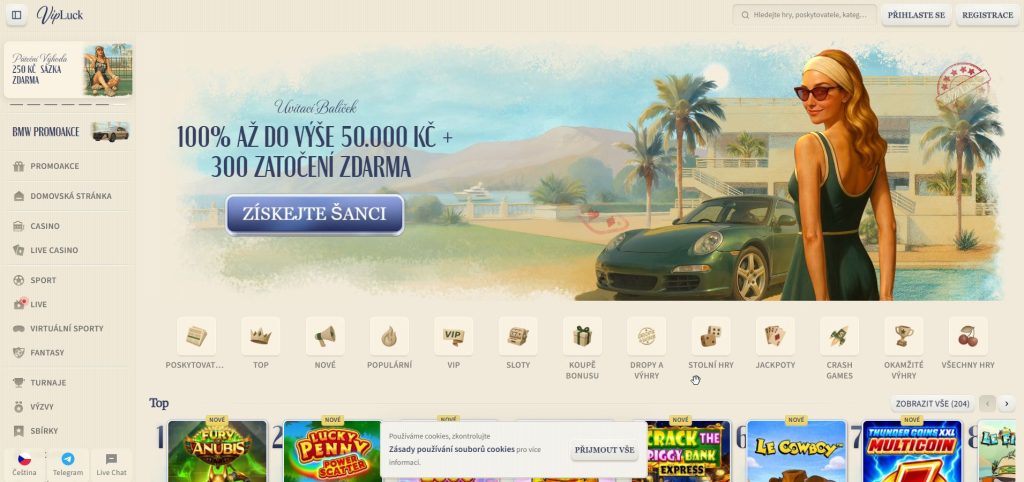Obrázek online kasina VipLuck s uvítacím bonusem k prvnímu vkladu a roztočeními zdarma